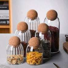 1 PIEZA Tarro de vidrio vertical transparente de 500/800/1200ml con tapa de madera y bola sellada, para almacenar granos de café, especias, sal, café, té y caramelos