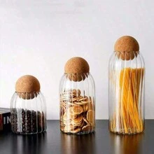 1 PIEZA Tarro de vidrio vertical transparente de 500/800/1200ml con tapa de madera y bola sellada, para almacenar granos de café, especias, sal, café, té y caramelos