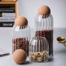 1 PIEZA Tarro de vidrio vertical transparente de 500/800/1200ml con tapa de madera y bola sellada, para almacenar granos de café, especias, sal, café, té y caramelos