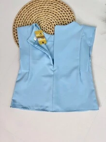 Women's Set: Summer Sleeveless Solid Color Round Neck Top And Wide Leg Pants With Belt And Bag - Baby Blue - View 4