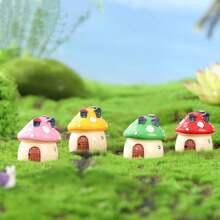 Set Of 4pcs Resin Mushroom House Castle Decoration: Potted Moss Green Small Landscape DIY Ornaments - Perfect For Party And Holiday Decorations