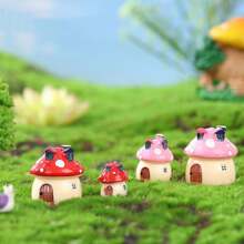 Set Of 4pcs Resin Mushroom House Castle Decoration: Potted Moss Green Small Landscape DIY Ornaments - Perfect For Party And Holiday Decorations