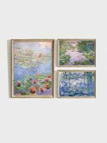 1pc Frameless Claude Monet, Water Lilies Impressionist Landscape Painting | Vintage Flower Print | Printable Wall Art - Multicolor - View 1