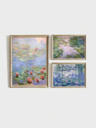 1 Stück gerahmtes Claude Monet Ölgemälde "Seerosenteich", impressionistisch, Landschaftsbild | Vintage Blumenprint | druckbare Wandkunst