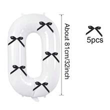 Globos de números de 32 pulgadas de 0 a 9 en blanco con lazo negro, globo de números digital para decoraciones de fiestas de cumpleaños, suministros de celebración, globo de número de helio de foil para bodas y aniversarios