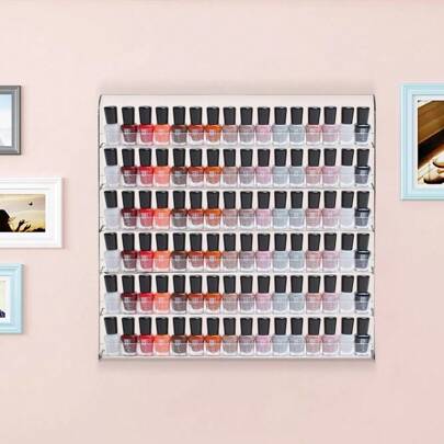 OUKANING Wall Mounted Nail Polish Display Rack Acrylic Transparent Organizer Stand Shelf