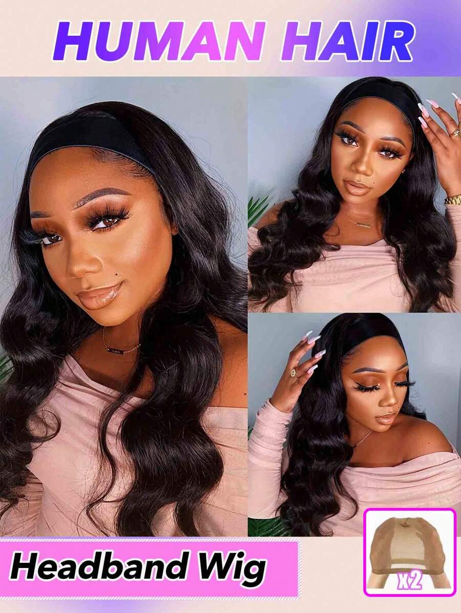 头带假发 人发波浪发 30 英寸无胶无蕾丝前假发 巴西原生发 可戴可戴 女士假发 150% 密度假发 自然黑色 - Natural Black - 查看 1