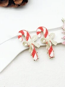 2pcs Women's Christmas Hat Gingerbread Man Bell Candy Tree Leaf Candy Cane Hair Clips Cute Party Streetwear - Multicolor - View 16