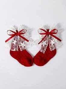 1 diadema con lazo decorativa para bebé + 1 pieza de calcetines medianos lindos para recién nacidos - Medias para niños pequeños, regalo de amor para San Valentín