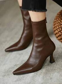 2025 Autumn & Winter New Womens Brown High Heel Short Boots, Pointed Toe Elastic Thin Heel Suede Ankle Boots