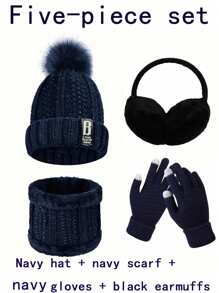 Five-Piece Set/Seven-Piece Set Of Hat, Scarf, Earmuffs, Gloves, Socks. Children's Winter Windproof, Cold-Proof And Warm Artifact, Thickened And Velvet Suit, Outdoor Snow Warm Suit (Earmuffs Style And Color Are Random.Suitable For 12-16 Years Old) - Nhiều màu - Xem 5