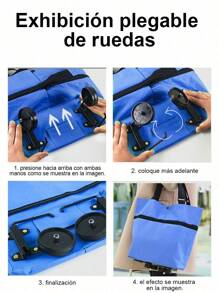 Carro de compras para supermercado, carro portátil para jugar al aire libre con comida y juguetes, carro para artículos de bebé, carro de mano para comprar verduras (modelo popular), y bolsa de mano plegable con ruedas, portátil y resistente al agua - Azul - Ver 6