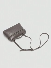 1pc Solid Color Ostrich Texture PU Square Crossbody Bag For Women, Suitable For Daily Fashion Outfit And Casual Travel - Grey - View 8