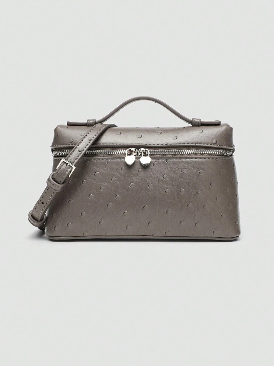 1pc Solid Color Ostrich Texture PU Square Crossbody Bag For Women, Suitable For Daily Fashion Outfit And Casual Travel - Grey - View 1