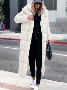 Women's Long Winter Coats Hooded Zip Up Casual Baggy Jackets Warm Clothes Outerwear - Màu be - Xem 4