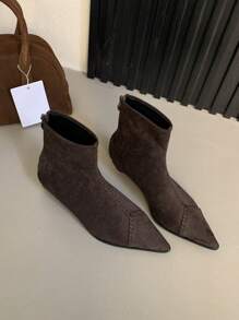Damen spitz zulaufende handgefertigte, geflochtene Kunstvelour Knöchelstiefel, modische vielseitig einsetzbare High Heel Stiefeletten