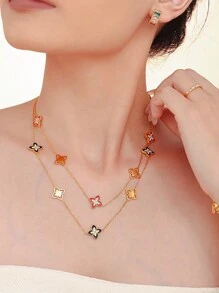 2 bộ trang sức vòng tay & vòng cổ đính đá Zirconia bốn lá bán chạy nhất của MiDuoDuo, phụ kiện dự tiệc thiết kế độc đáo dành cho phụ nữ và bạn bè - Bộ vòng tay và dây chuyền hoa bốn lá - Xem 5