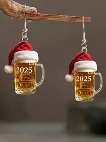 1 Paar Weinglas Anhänger Ohrringe, Weihnachtsohrringe, neuartige Weinglas Feiertags-Ohrringe, leichte Damen Ohrringe, Weihnachtsgeschenke, sehr geeignet für Weihnachts-Themen Dekor Ohrringe, Damen Accessoires, Weihnachtsschmuck