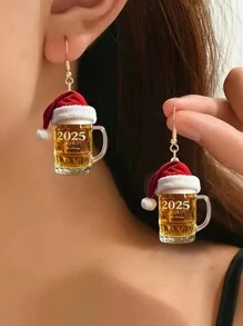 1 Paar Weinglas Anhänger Ohrringe, Weihnachtsohrringe, neuartige Weinglas Feiertags-Ohrringe, leichte Damen Ohrringe, Weihnachtsgeschenke, sehr geeignet für Weihnachts-Themen Dekor Ohrringe, Damen Accessoires, Weihnachtsschmuck