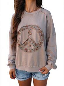 Fashion Geometry Pattern Pattern Drop-Shoulder Long-Sleeve Top Women Casual Loose Pullover Sweatershirt Women