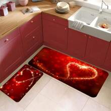 1/2pcs Abstract Heart Shaped Kitchen Mat, Seasonal Valentine's Day Anniversary Wedding Holiday Low-Key Floor Mats, Suitable For Home Kitchen