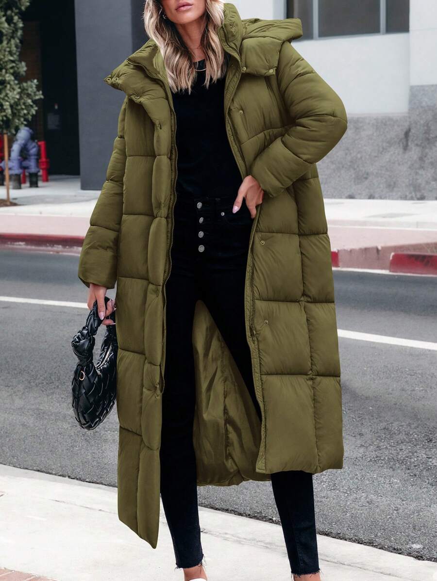 Women's Long Winter Coats Hooded Zip Up Casual Baggy Jackets Warm Clothes Outerwear - xanh quân đội - Xem 1