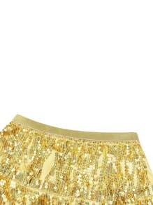Women Sequined Fringe Skirt, Glitters Elastic Waist Miniskirt, Mini Skirt For Dance, Rave Party, Black/Silver/Gold/Red
