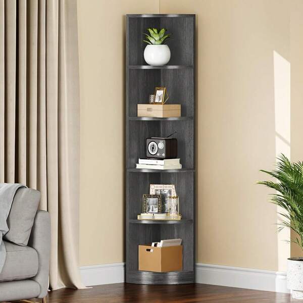 5-Tier Corner Shelf, 30x30x180cm Modern Free Standing Corner Bookshelf, 5 Shelf Display Corner Bookcase And Bookshelves,Wooden Open Storage Book Shelves For Living Room, Home Office