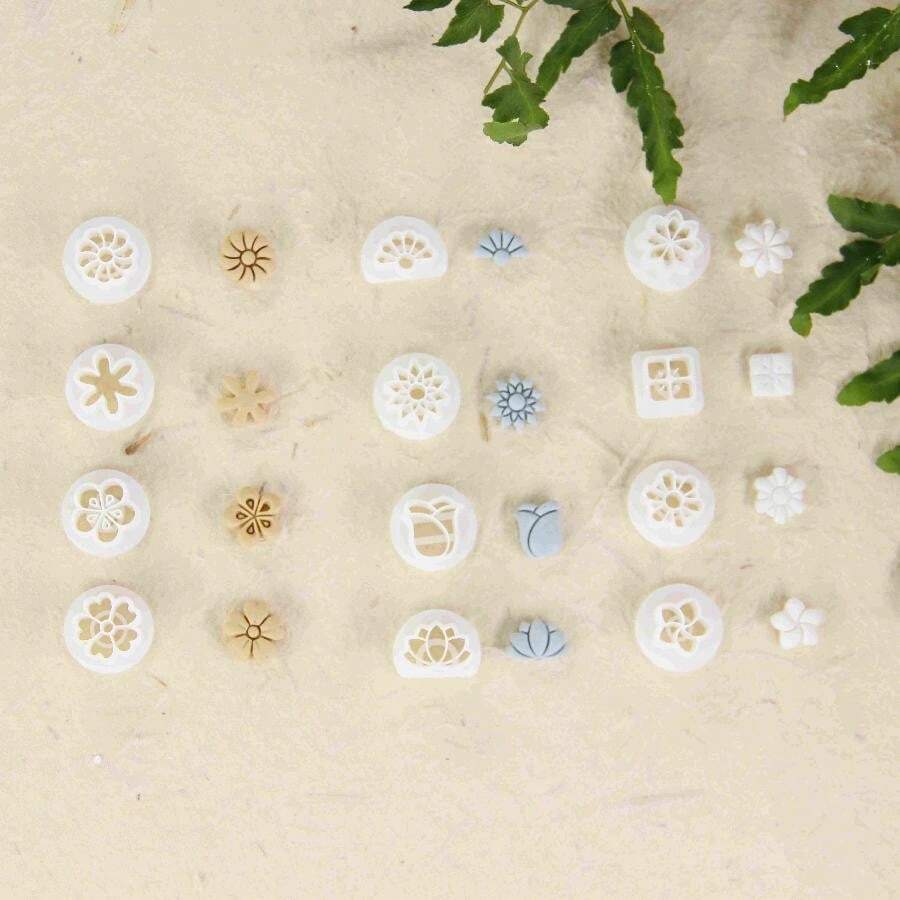 12 件迷你花朵聚合物粘土切割器、玫瑰粘土切割器、雏菊粘土耳环切割器、波西米亚风格莲花粘土切割器套装、用于制作耳环的聚合物粘土耳环 - 白色 - 查看 1