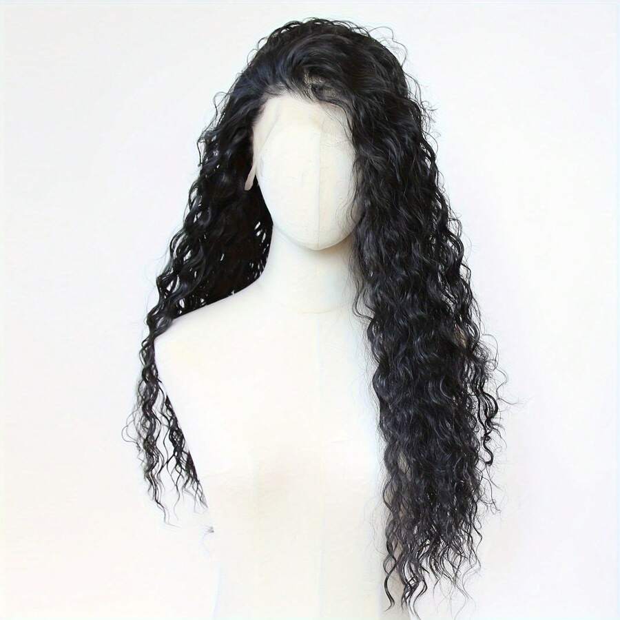 Deep Curly Synthetic Lace Front Wig 13x4 Pre Plucked Hairline 180% Density Heat Resistant Fiber Basic Style Suitable For All - Black - View 1