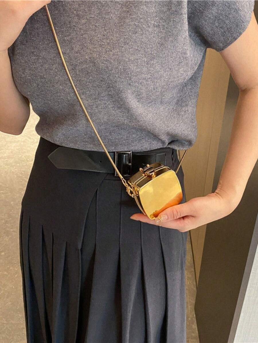 Square Metal Mini Bag With Chain Shoulder Strap WT188-24 - Vàng - Xem 1