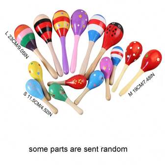 1 pieza Sonajero de percusión Orff de madera, juguete musical de infancia temprana con pelota de arena pintada de colores de dibujos animados, juguete de sonido aleatorio para bebés, juguete de bebé, juguete para niños pequeños, juguetes de madera para bebé, juguetes de madera para bebé, paintball