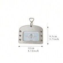 Fashionable Minimalist Silver Heart Shaped Ballet Style 3 Inch Leather Card Holder, Cute Girl Idol Photo Storage Card Wallet, Work ID Badge Case Back To School