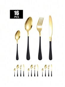 Bộ dao kéo bằng thép không gỉ Giáng sinh 4/16/24 món, bao gồm dao bít tết, nĩa ăn tối, thìa, thìa tráng miệng, thích hợp cho gia đình, nhà hàng, tiệc tùng, đám cưới, quà tặng ngày lễ trang trí nhà quà tặng năm mới - Nhiều màu - Xem 4