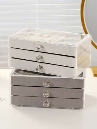 1pc Three-Layer Acrylic Flannel Jewelry Box, Drawer Type Jewelry Organizer, Necklace Earrings Ring Jewelry Storage Box, Gift For Women And Girls