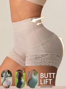 1pc Seamless High Waist Shaping Panties Women's Lace Tummy Control Panty Slimming Waist Trainer Sheath Flat Belly Underwear Butt Lifting Shapewear - Apricot - View 4