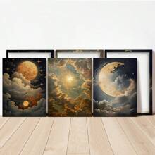 3 件带框帆布墙饰帆布 - 神秘天体文化、阿拉伯、伊斯兰壁画太阳、月亮和星星 - 非常适合客厅、卧室、办公室、餐厅、厨房、楼梯、走廊、酒吧、博物馆 - 彩色 - 查看 8