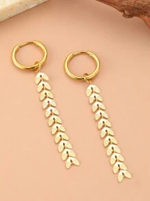 Aomogo 全新设计不锈钢耳环，配长叶流苏和心形链，时尚优雅耳环，女士结婚礼物