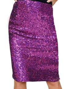 Women's High Waist Sparkly Sequins Midi Skirt Pencil Cocktail Party Skirt - Màu tím - Xem 1