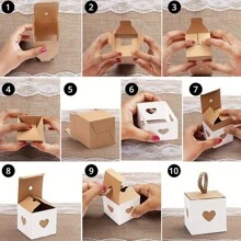 50pcs White&Brown Square Gift Packaging Box With Brown Rope 5.5x5.5cm Heart Shape Valentine's Day Gift Simple Packaging Box Party Favor Supplies - White - View 5