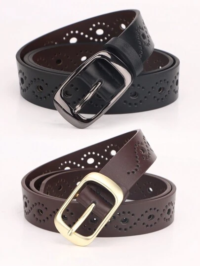 1pc/2pcs Casual Fashion New Minimalist Vintage S-Shape Hollow Sun Buckle Women Waist Belt, Multiple Colors Available For Daily, Party, Matching