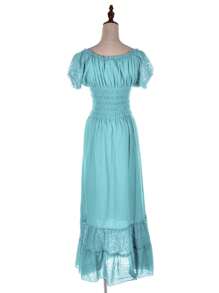 Renaissance Peasant Maiden Boho Inspired Cap Sleeve Lace Trim Maxi Dress - 淺藍色 - 查看 2