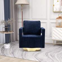 30.7"W Swivel Accent Open Back Chair Modern Comfy Sofa Chair With Gold Stainless Steel Base For Nursery Bedroom Living Room Hotel Office, Club Chair Leisure Arm Chair For Lounge (Navy Chenille),Youngth