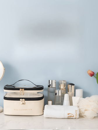 1 st. dubbelskiktad stor kapacitet kosmetikväska genomskinlig enfärgad necessär bärbar stor kapacitet reseförvaringsväska för skönhetsverktyg förvaringsväska för kosmetikaförvaringslåda kosmetikalåda