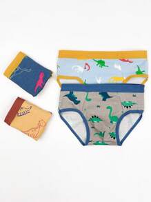 4pcs Dinosaur Design Young Boys Underwear, Comfy Breathable Kids' Briefs