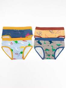 4pcs Dinosaur Design Young Boys Underwear, Comfy Breathable Kids' Briefs