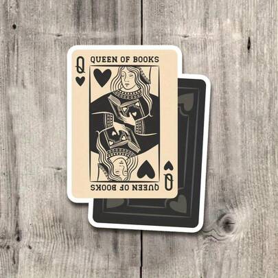 书籍女王 3 英寸乙烯基贴纸，复古书香设计，非常适合爱书人、纸牌游戏爱好者和收藏家，独特而富有艺术感的艺术品，非常适合笔记本电脑、水瓶、手机壳、笔记本等，防水、易于粘贴、高品质光面处理、防紫外线、耐刮擦，非常适合个性化