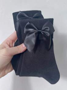 1 双女士可爱多层袜子带蝴蝶结装饰，甜美可爱的淡黄色/白色/黑色多层袜子，适合日常穿着，日本校服风格，可拆卸蝴蝶结夹 - 黑色 - 查看 5