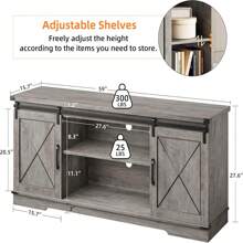 Farmhouse TV Stand For Up To 65''TV, Entertainment Center With Sliding Barn Doors And Adjustable Shelf, Media Console Table With Storage Cabinet For Living Room, Bedroom