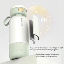 PHILIPS Tazza elettrica per acqua AWP2770, termos portatile senza fili, capacità 0,32 litri, riscaldamento rapido in 4 minuti fino a 40°C, ricarica senza fili tramite Type-C, colore crema albicocca